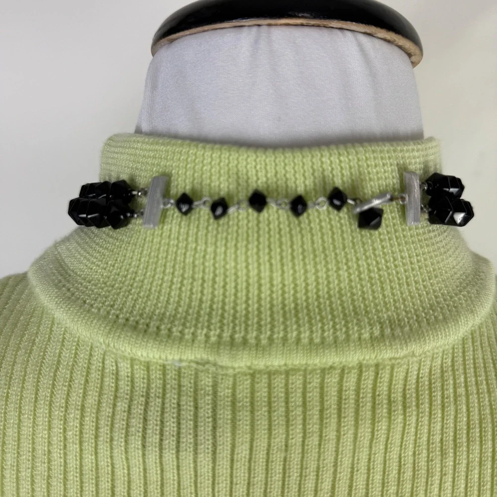 Vintage Japan Double Strand Black Faceted Bead Crystal‎ Choker Necklace 14-16in